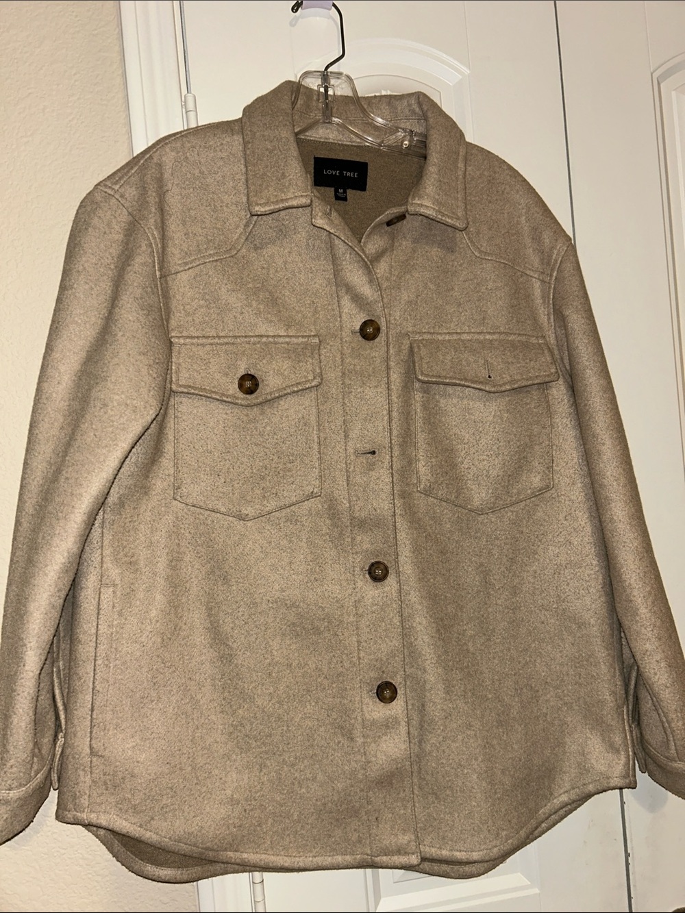 Love Tree Neutral Beige Utility Shacket Jacket